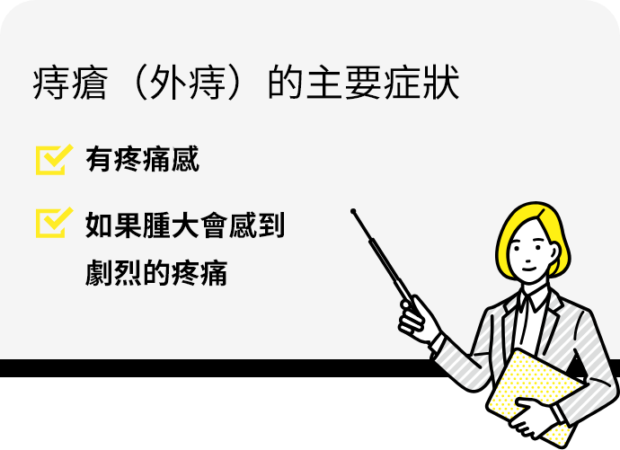 いぼ痔（外痔核）の主な症状